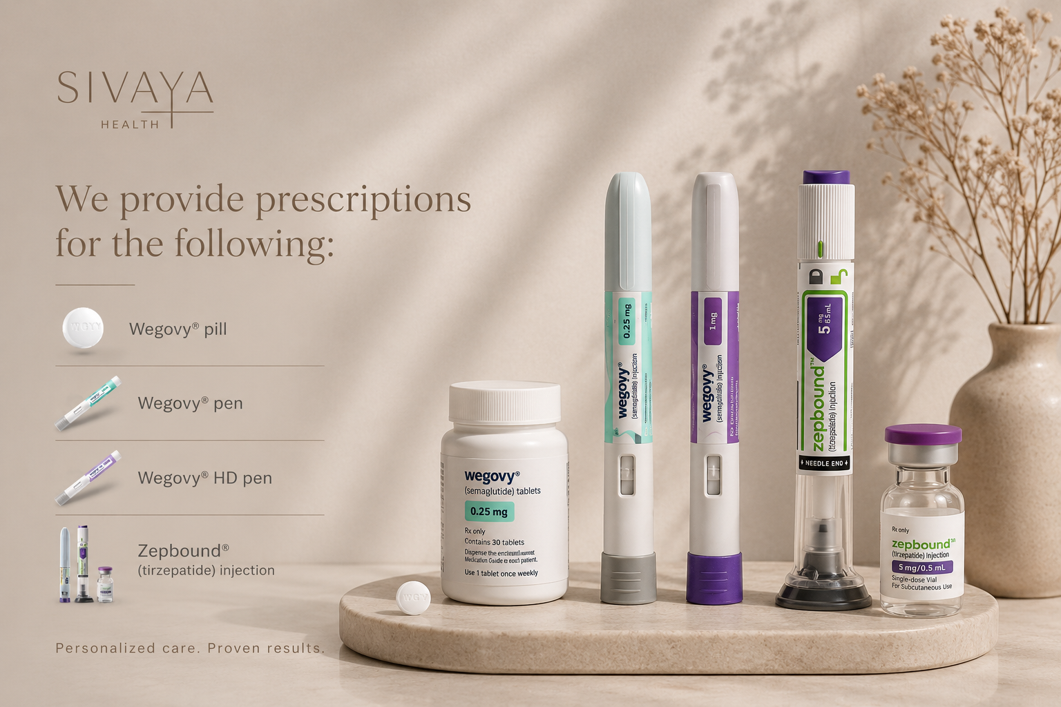 SIVAYA Health GLP-1 prescription medications including Wegovy and Zepbound — available throughout California